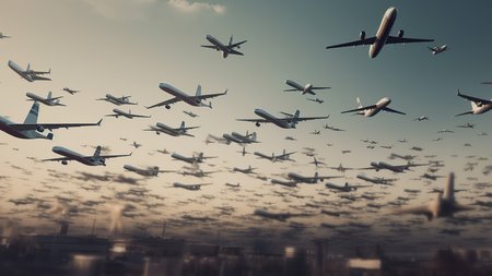 Many planes in the sky